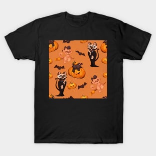 spooky halloween pattern with dracula light orange T-Shirt